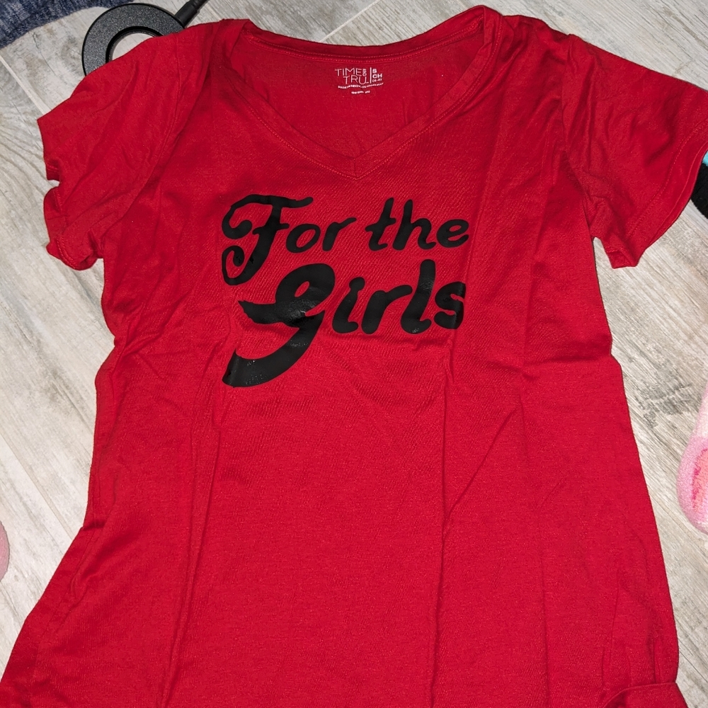 basic red shirt with slogan